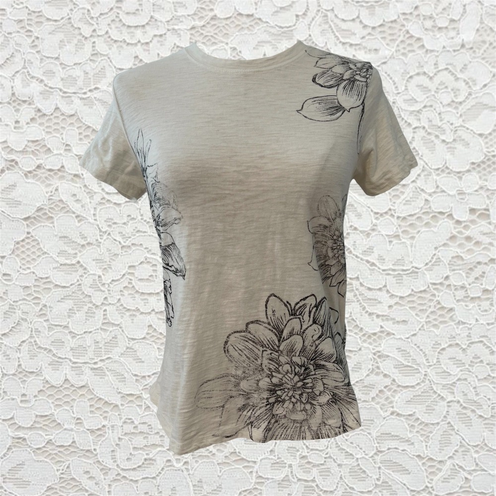 vintage black and white all over floral printed baby tee